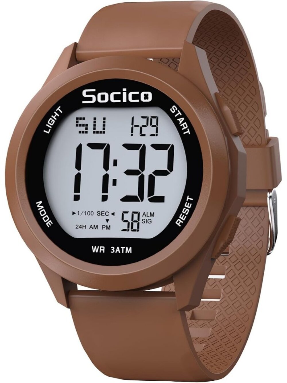 Men's Brown Digital Waterproof LED Light Large Face Military Style Wrist Watch